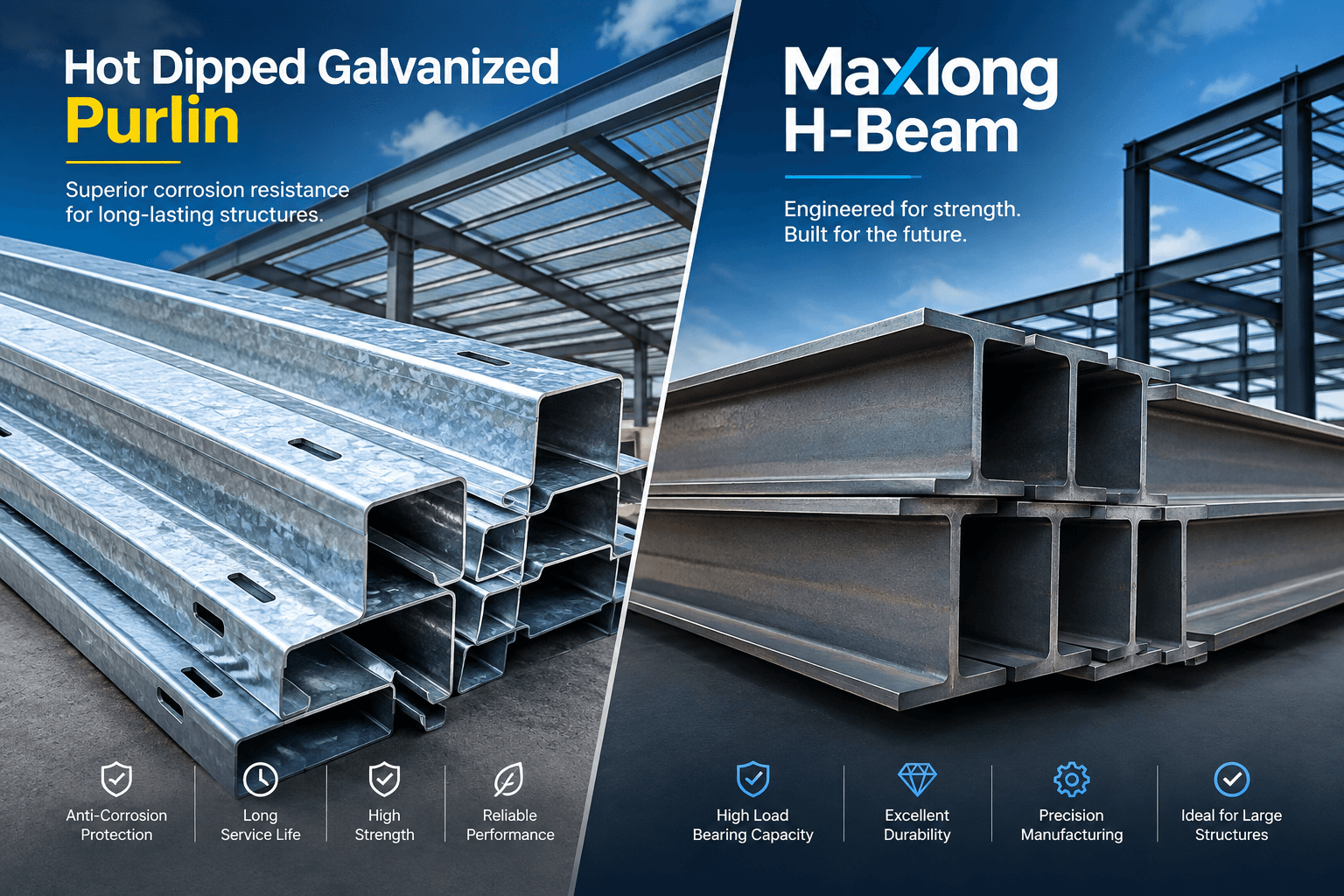 Maxlong Hot Dipped Galvanized Purlin and Maxlong H-Beam